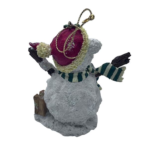 Christmas Ornament Bear Snowman with Bird & Seed Bag - Textured, Red Hat, Scarf - Picture 3 of 4